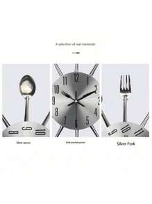 不锈钢餐具北欧风格厨房餐厅个性化金属创意客厅挂钟，简约艺术石英钟，家居装饰，房间装饰礼物生日毕业钟挂钟