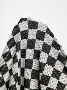 Manfinity EMRG Camiseta de punto para hombres con patrón de damero y hombros caídos
