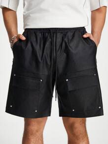 Manfinity NXTstreet Men's Coated Loose Straight Shorts, Suitable For Summer - Black - View 4