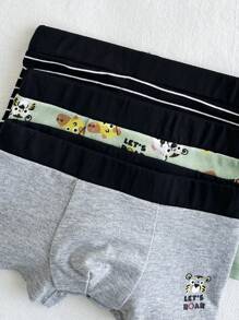 Cozy Pixies 年輕男孩卡通動物圖案針織柔軟拼色內衣3入組 - 彩色 - 查看 5