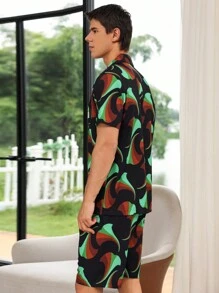 Men Allover Print PJ Set / Pajama Set For Daily
