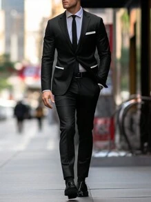 Manfinity Mode Men Single Button Blazer & Suit Pants - Black - View 1