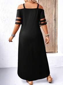 EMERY ROSE Plus Size Shoulder Strap Off-Shoulder Short Sleeve Dress Maxi Women Outfit - Black - View 2