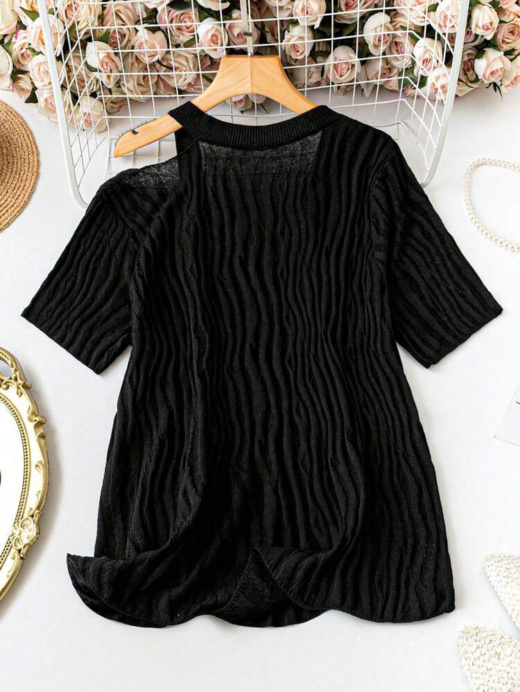 Plus Size Women's Fashion Solid Color Short Sleeve Knit Top
