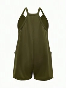 SHEIN BASICS Casual Solid Knit V-Neck Front Pocket Cami Jumpsuit, For Maternity, Pregnancy Clothes