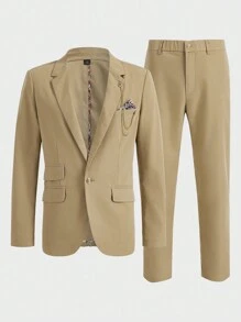 Manfinity VCAY Men's Woven Solid Color Slim Fit Blazer & Long Pants Two-Piece Set For Daily Wear - Multicolor - View 8