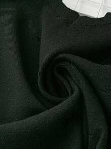 SHEIN Clasi Plus Size Women's Fashionable Solid Color Asymmetrical Neckline Knit Top - Black - View 5