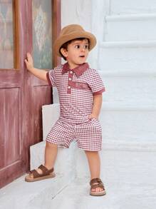2pcs Baby Boys' Diamond Checked Polo Shirt And Shorts Set - Multicolor - View 5