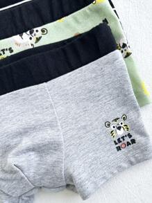 Cozy Pixies 年輕男孩卡通動物圖案針織柔軟拼色內衣3入組 - 彩色 - 查看 4