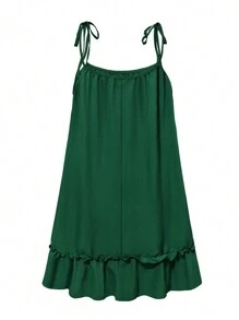 Cami-Kleid mit Rüschensaum und Schleifen-Trägern für große Größen - Dunkelgrün - Übersicht 4