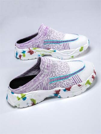 女士迷彩涂鸦封闭式鞋头拖鞋，厚底休闲百搭时尚凉鞋，适合海滩/运动