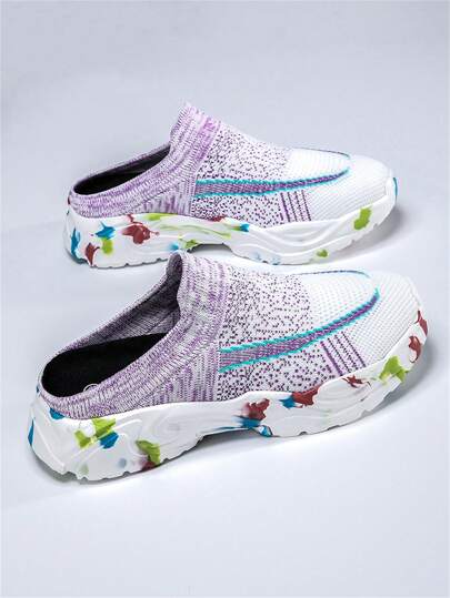 Women's Camouflage Graffiti Closed Toe Slides, Thick Sole Casual Versatile Fashion Sandals For Beach/Sports