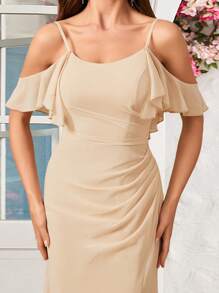 Sleeveless Pleated Chiffon Dress With High Slit