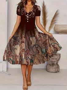 Vestido de talla grande con botones delanteros con estampado de cachemira - Multicolor - Ver 1