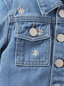 Baby Girls' Medium Washed Blue Daisy Embroidered Denim Jacket And Shorts Set - Medium Wash - View 6