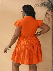 Slaydiva Vestido de verano estilo camisa de talla grande color amarillo - Naranja - Ver 2