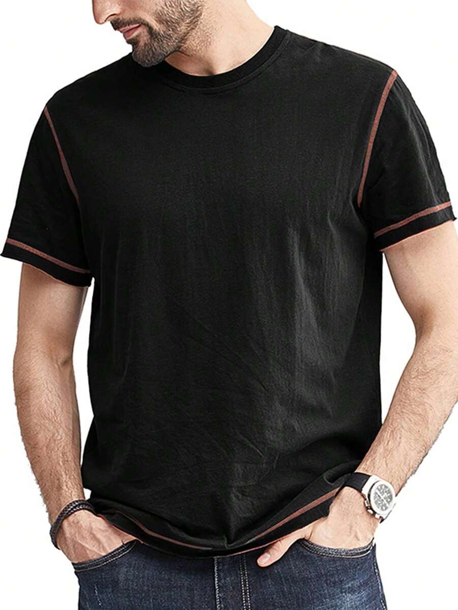 Men's Color Block Short-Sleeved T-Shirt With Striped Accent
