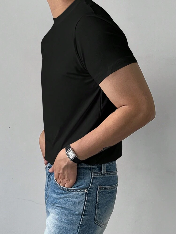 Men's Solid Color Round Neck Short Sleeve Casual T-Shirt, Summer