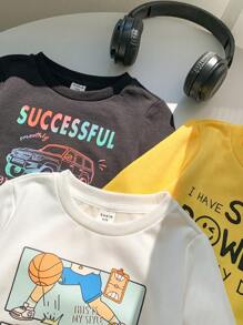 SHEIN 3入組嬰兒男女通用可愛多功能卡通圖案圓領長袖運動衫套裝 - 彩色 - 查看 3