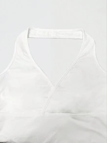 INAWLY Ladies' Solid Color Simple Daily Wear Halter Tank Top - White - View 5