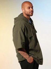 EASEVO 男士加大尺碼純色休閒寬鬆連帽衫 - 綠色 - 查看 4