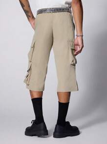 Manfinity Roghcode 男士純色簡約日常褲 - 卡其色 - 查看 2