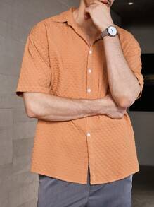 Manfinity Homme Men Solid Button Up Shirt For Dailywear - Orange - View 4