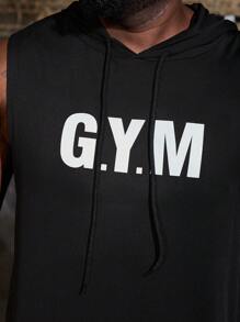Gym Rark Hombres Plus Letra gráfica con capucha y cordones, camiseta sin mangas para deportes y gimnasio - Negro - Ver 3