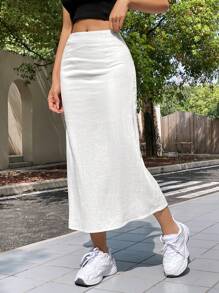 SHEIN EZwear Summer Solid Color Casual Thin & Long Skirt