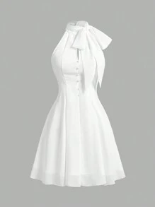 SHEIN MOD White Ribbon Bow Romantic Summer Dress Formal Dresses Wedding Bridesmaid Dress Old Money Style - White - View 1