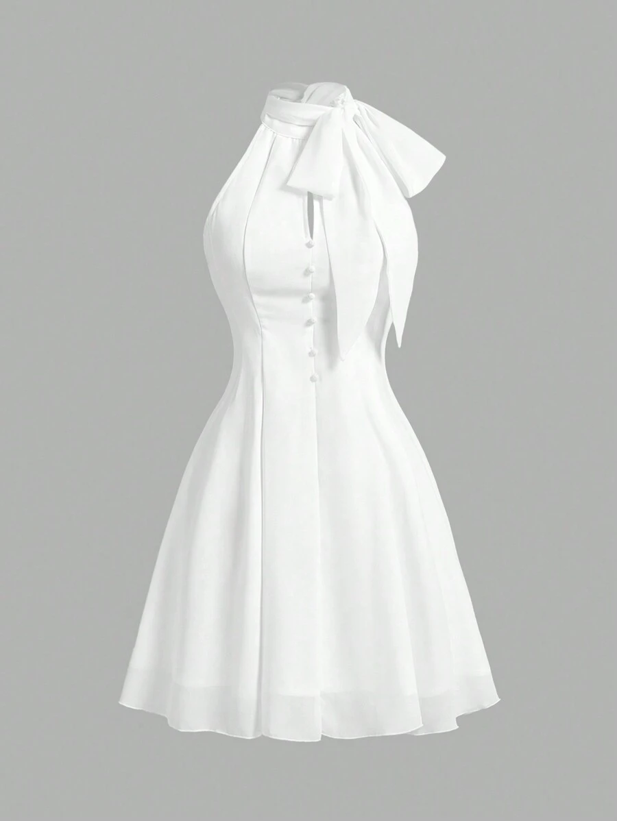 SHEIN MOD White Ribbon Bow Romantic Summer Dress Formal Dresses Wedding Bridesmaid Dress Old Money Style - White - View 1