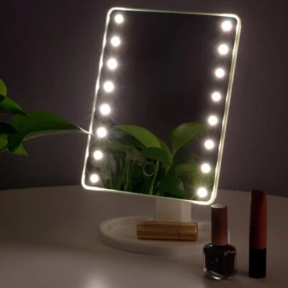 Teckwe LED Makeup Mirror With Light,Desktop Rotatable 16Lights Touch Switch Travel Makeup Mirror Home Decor Back To School Room Decor School Supplies