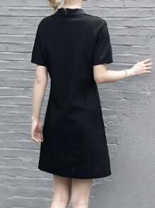 SHEIN Unity 女款簡約日常短袖字母印花連衣裙 - 黑色 - 查看 2