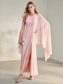 MOTF PREMIUM Vestido con detalles de pedrería, mangas con reloj estilizado y abertura en el muslo - Rosa - Ver 8
