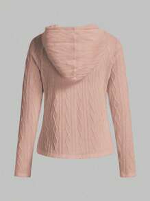 EMERY ROSE Zip Up Drawstring Hooded Coat Fall Winter Cloth For Women - Pink - View 2