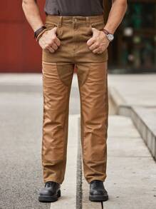 Manfinity Homme Men Slant Pocket Straight Leg Jeans - Khaki - View 5