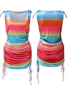 SHEIN VCAY 假日漸層印花女裝連衣裙 - 彩色 - 查看 4