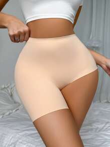 1pc Women's Knitted Breathable Invisibly Tummy Control Butt Lifter Simple Asymmetrical Shaping Underwear Booty Shorts - Apricot - View 3