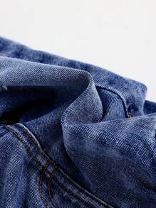SHEIN Jeans rasgados de cintura elástica para bebé niño - Azul lavado oscuro - Ver 4