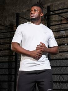 Gym Rark Camiseta esportiva de verão masculina Plus Size, estampada com letra do alfabeto, mangas curtas e gola redonda - Branco - Visão 4