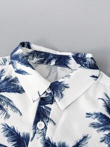 SHEIN Tween Boy Coconut Tree Printed Short Sleeve Holiday Casual Shirt - Multicolor - View 4