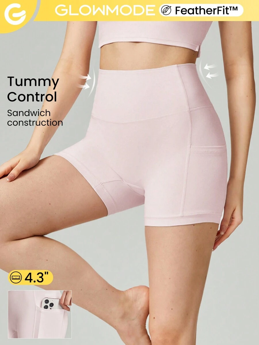 GLOWMODE 4.3" FeatherFit™ Anti-Slip Pocket Bike Shorts Non Front Seam Low Impact Cycling Running Gym Workout | SHEIN EUQS