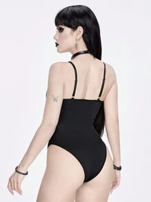 ROMWE Goth Traje de baño de una pieza con diseño de murciélago de estilo gótico para mujeres, ideal para el verano y Halloween