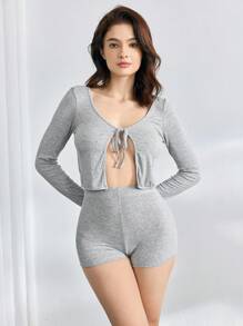 Ocili Áo cà vạt phía trước chắc chắn - Xám - Xem 3