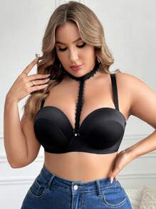 Sujetador simple con encaje y push-up, con aro para mujer de talla grande, 1 pieza