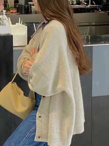 Áo Cardigan dáng rộng vai trễ vai trơn cho mùa xuân và mùa thu, áo dài tay - Màu be - Xem 2