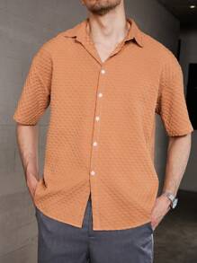 Manfinity Homme Men Solid Button Up Shirt For Dailywear - Orange - View 5