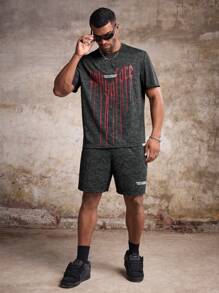 Manfinity Roughcore Men Plus Size Slogan Graphic Men Summer Clothes Tee & Drawstring Waist Shorts - Black - View 8
