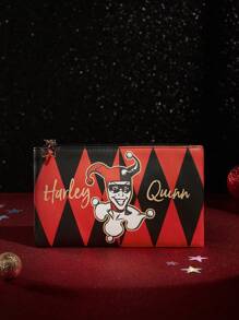 Harley Quinn X SHEIN Argyle Pattern Portable Makeup Bag - Multicolor - View 3
