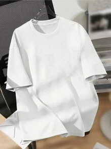 SHEIN Camiseta de manga curta com estampa de paisagem de desenho animado casual para meninos adolescentes, mistura de algodão, adequada para o verão